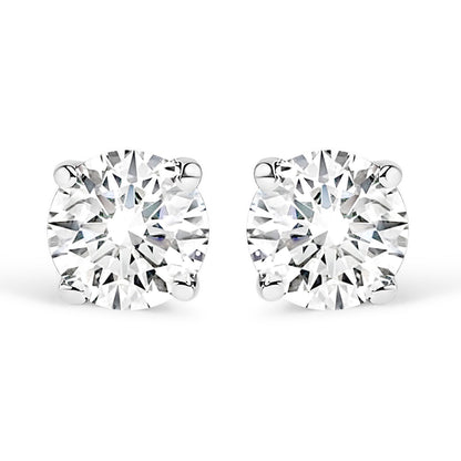 AGS Certified 14K White Gold 1.0 Cttw 4-Prong Set Brilliant Round-Cut Solitaire Diamond Push Back Stud Earrings (F-G Color, SI2-I1 Clarity)