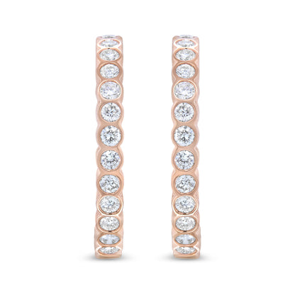 18K Rose Gold 1 Cttw Round Bezel-Set Diamond Hoop Earrings (F-G Color, VS1-VS2 Clarity)