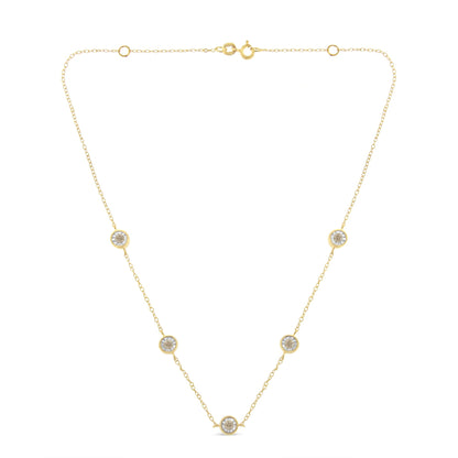 Yellow Color Plated Sterling Silver Diamond Station Necklace (1/2 cttw, K-L Color, I2-I3 Clarity)