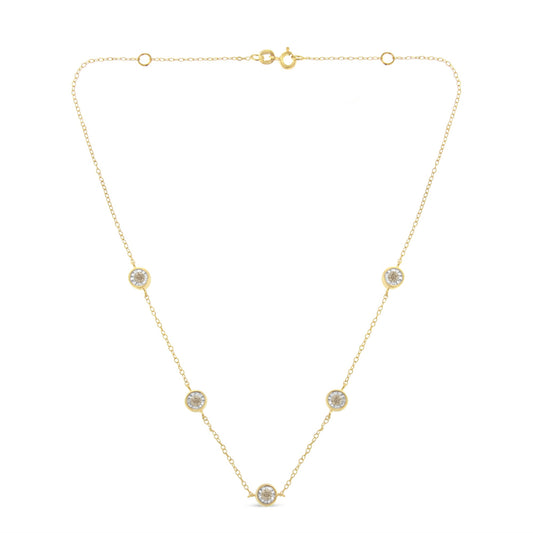 Yellow Color Plated Sterling Silver Diamond Station Necklace (1/2 cttw, K-L Color, I2-I3 Clarity)