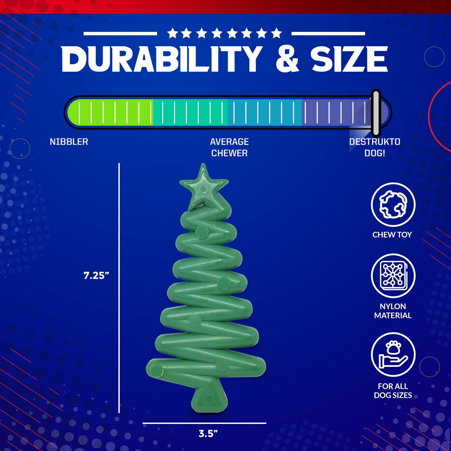 Christmas Tree Nylon Dog Chew Toy for Aggressive Chewers | USA Made & FDA Compliant