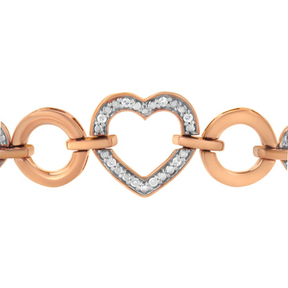 14K Rose Gold Plated .925 Sterling Silver Diamond Accent Circle and Heart Link Adjustable 6â€-10â€ Bolo Bracelet (I-J Color, I3 Clarity)