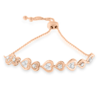 Rose Plated Sterling Silver Diamond Heart-Linked Bolo Bracelet (0.30 cttw, H-I Color, I2-I3 Clarity)