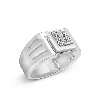 .925 Sterling Silver Diamond Accent Miracle-Set 9 Stone Ridged Band Gentlemen's Fashion Ring (I-J Color, I3 Clarity) - Size 10