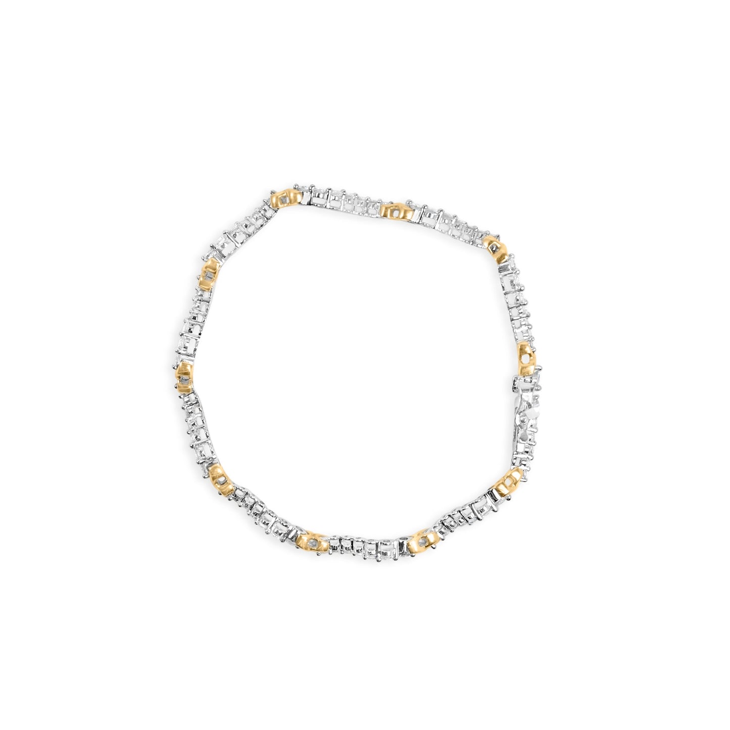 10K Two-Tone 2.00 Cttw Diamond "X" and Wave Link Bracelet (H-I Color, I1-I2 Clarity) - 7" Inches