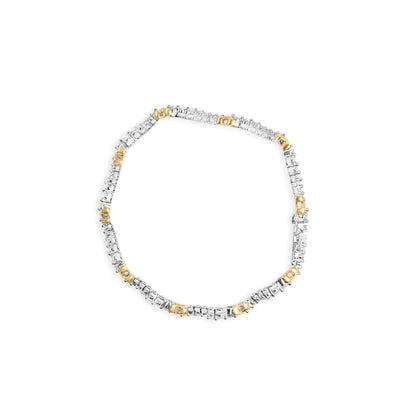 10K Two-Tone 2.00 Cttw Diamond "X" and Wave Link Bracelet (H-I Color, I1-I2 Clarity) - 7" Inches