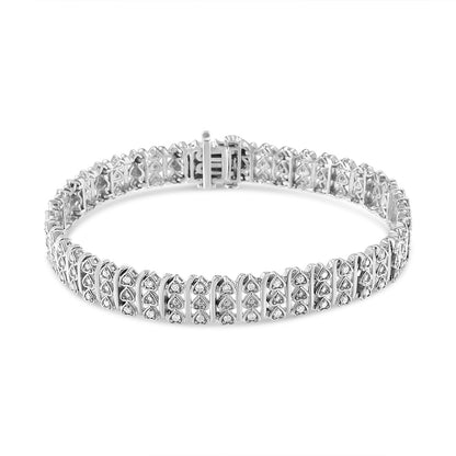 .925 Sterling Silver 1.00 Cttw Diamond Multi Row Heart Link Bracelet (H-I Color, I1-I2 Clarity) - 7.25" Inches