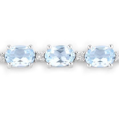 12.83 Carat Genuine Blue Topaz and White Topaz .925 Sterling Silver Bracelet