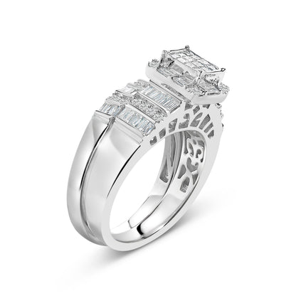 Sterling Silver 1.0 Cttw Diamond Composite Head Bridal Engagement Ring Set