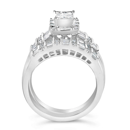 Sterling Silver 1.0 Cttw Diamond Composite Head Bridal Engagement Ring Set