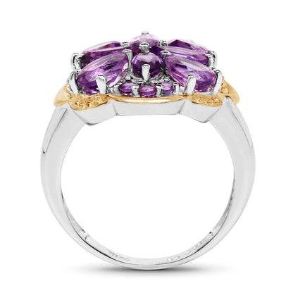 Two Tone Plated 2.66 Carat Genuine Amethyst .925 Sterling Silver Ring