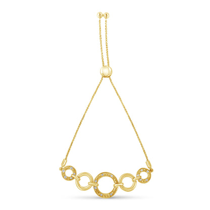 10K Yellow Gold over .925 Sterling Silver Diamond Accented Graduated Infinity Open Circle 6â€-9â€ Adjustable Bolo Bracelet (H-I Color, I2-I3 Clarity)