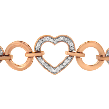 14K Rose Gold Plated .925 Sterling Silver Diamond Accent Circle and Heart Link Adjustable 6â€-10â€ Bolo Bracelet (I-J Color, I3 Clarity)