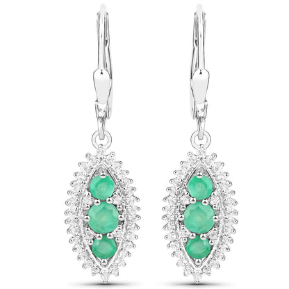 3.52 Carat Genuine Zambian Emerald and White Topaz .925 Sterling Silver 3 Piece Jewelry Set (Ring, Earrings, and Pendant w/ Chain)