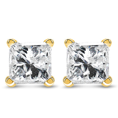AGS Certified 14k Yellow Gold 1/4 cttw 4-Prong Set Princess-Cut Solitaire Diamond Push Back Stud Earrings (F-G Color, SI2-I1 Clarity)