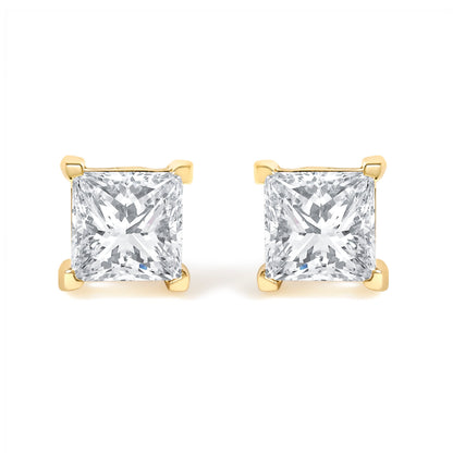 IGI Certified 3/8 Cttw Princess-Cut Square Diamond 4-Prong Solitaire Stud Earrings in 14K Yellow Gold (L-M Color, I1-I2 Clarity)