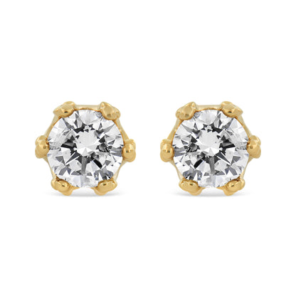 14K Yellow Gold 2.0 Cttw Round Diamond Crown Stud Earrings (I-J Color, I1-I2 Clarity)