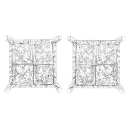 Sterling Silver 3/4 cttw Composite Diamond Stud Earrings (I-J, I2-I3)