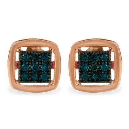 Rose Plated Sterling Silver Rose Cut Treated Diamond Stud Earring (0.25 cttw, Blue Color, I2-I3 Clarity)