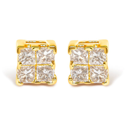 10KT Yellow Gold Princess Diamond Stud Earring (1/4 cttw, J-K Color, I1-I2 Clarity)