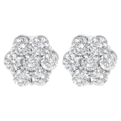 Sterling Silver 2 cttw Floral Composite 7 Stone Diamond Stud Earring (I-J, I1-I2)