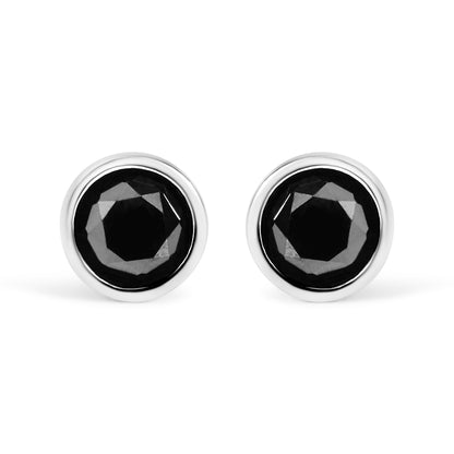 14K White Gold 1/2 Cttw Round Brilliant-Cut Black Diamond Bezel-Set Stud Earrings with Screw Backs (Fancy Color-Enhanced, I2-I3 Clarity)