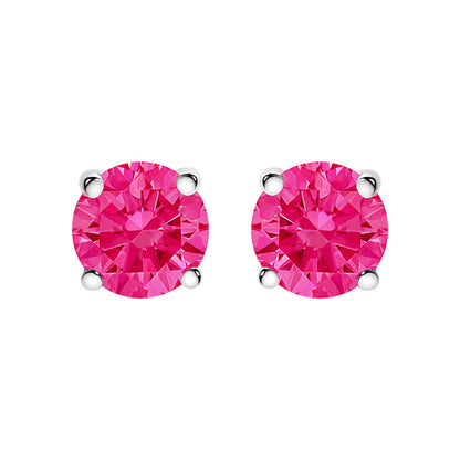 10K White Gold 1.0 Cttw Lab Created Round Brilliant Cut Pink Diamond Classic 4-Prong Solitaire Stud Earrings (Fancy Pink Color, VVS2-VS1 Clarity)