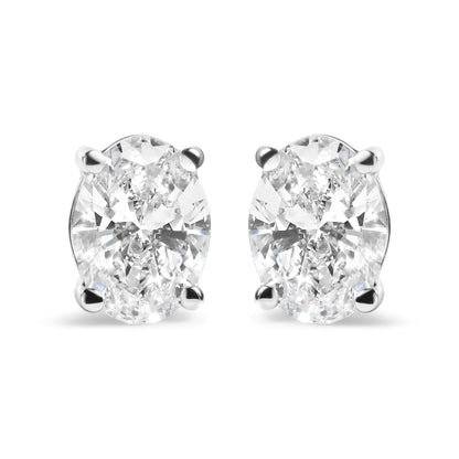 14K White Gold 2.0 Cttw Prong Set Lab Grown Oval Diamond Solitaire Stud Earring (F-G Color, VS1-VS2 Clarity)
