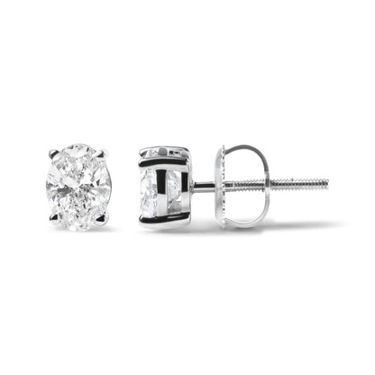 14K White Gold 2.0 Cttw Prong Set Lab Grown Oval Diamond Solitaire Stud Earring (F-G Color, VS1-VS2 Clarity)