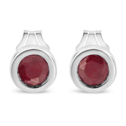 .925 Sterling Silver Bezel Set 3.5mm Created Red Ruby Gemstone Solitaire Stud Earrings