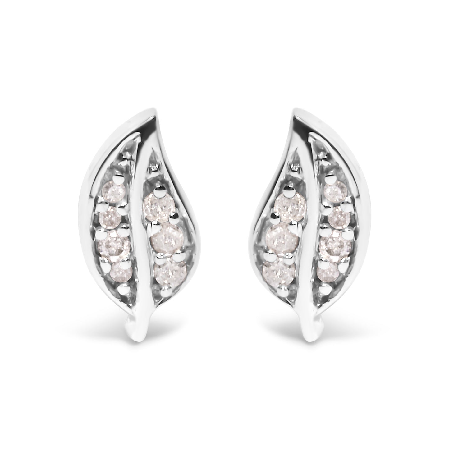 .925 Sterling Silver Diamond Accent Leaf Stud Earrings