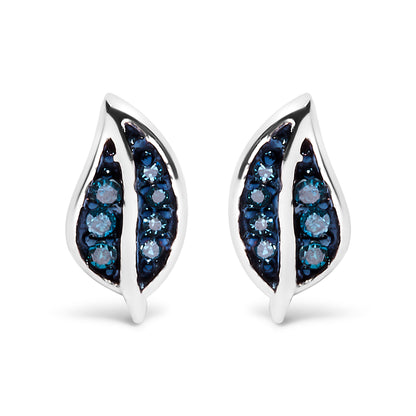 .925 Sterling Silver Blue Diamond Accent Leaf Stud Earrings