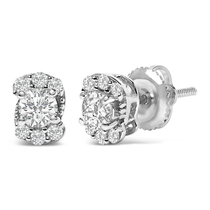 Sterling Silver 1/3 Cttw Lab Grown Diamond Halo Swirl Stud Earrings