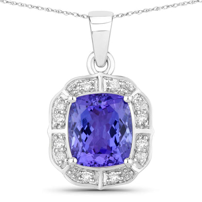 2.52 Carat Genuine Tanzanite and White Diamond 14K White Gold Pendant
