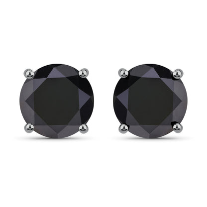 3.48 Carat Genuine Black Diamond 14K White Gold Earrings