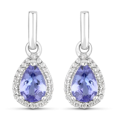 0.85 Carat Genuine Tanzanite and White Topaz .925 Sterling Silver Earrings