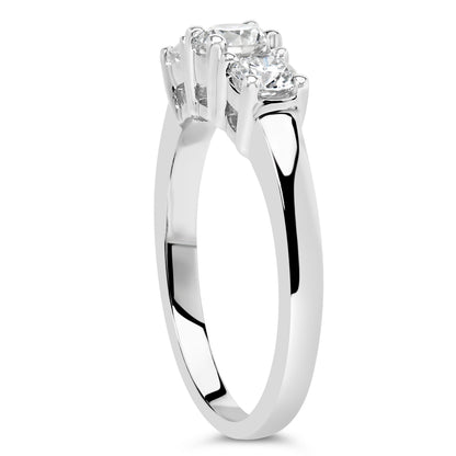14K White Gold  3/4 Cttw Lab Grown Diamond 3 Stone Ring Band (F-G Color, VS2-SI1 Clarity)- Size 7
