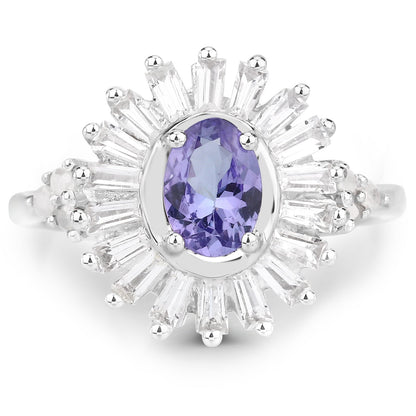 2.01 Carat Genuine Tanzanite and White Topaz .925 Sterling Silver Ring