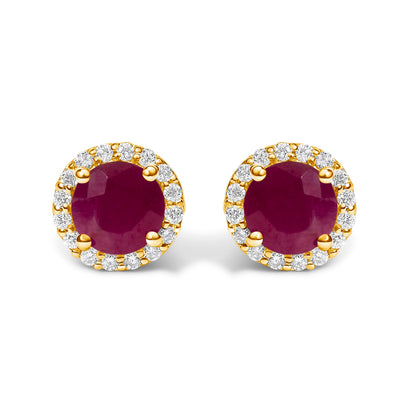 10K White Gold Purple Amethyst and 1/6 Cttw Diamond Halo Stud Earring