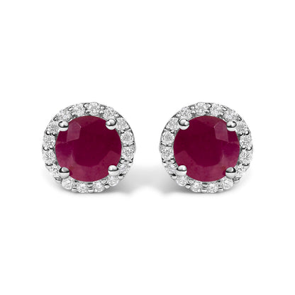 10K White Gold Purple Amethyst and 1/6 Cttw Diamond Halo Stud Earring