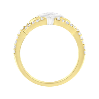 10K Two Tone Color 2/3 Cttw Diamond Kite and Twist Shank Ring (H-I Color,SI2-I1 Clarity)