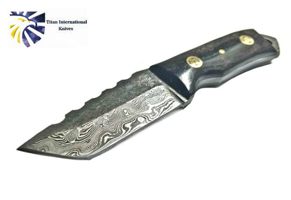 Damascus Steel Knife, Mini Beast / Dyed Bone grip by Titan TD-190