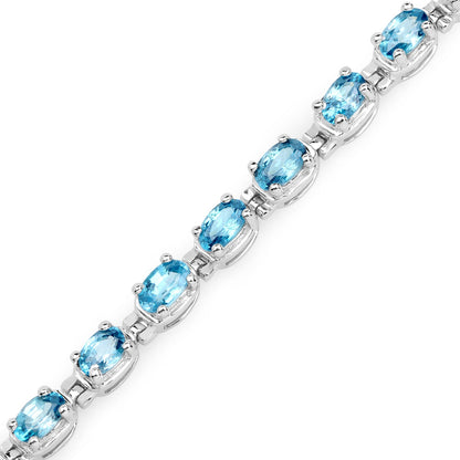 7.92 Carat Genuine Blue Zircon .925 Sterling Silver Bracelet
