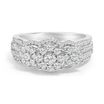 .925 Sterling Silver 1.0 Cttw Diamond Engagement Ring and Soldered Wedding Band Set