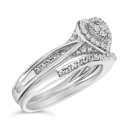 Sterling Silver 1/5 Cttw Diamond Heart Motif Bridal Set