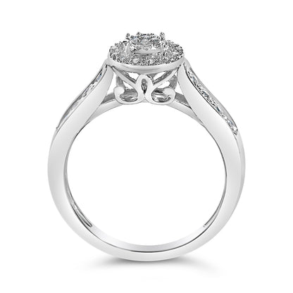 Sterling Silver Diamond Accent Round Cluster Halo Ring
