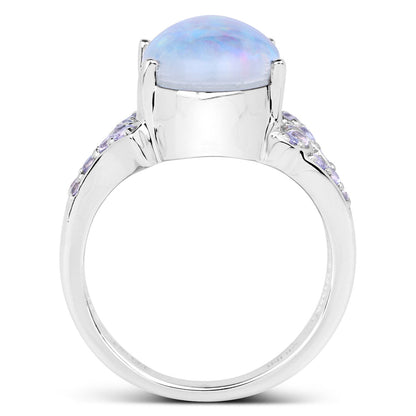 4.12 Carat Genuine Triplet Opal and Tanzanite .925 Sterling Silver Ring