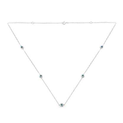 Sterling Silver Treated Blue Color Diamond Station Necklace (1/2 cttw, Blue Color, I2-I3 Clarity)