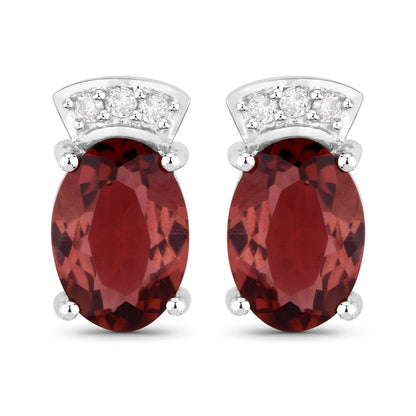 1.35 Carat Genuine Pink Tourmaline and White Diamond 14K White Gold Earrings
