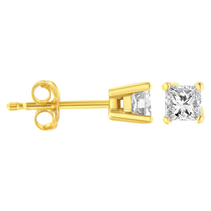 14K Yellow Gold 1/4 Cttw Princess-Cut Square Near Colorless Diamond Classic 4-Prong Solitaire Stud Earrings (H-I Color, I1-I2 Clarity)